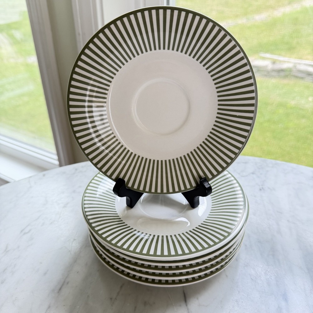 Set of 6 Martha Stewart Everyday Hydrangea Green Striped Saucers 6" Vintage